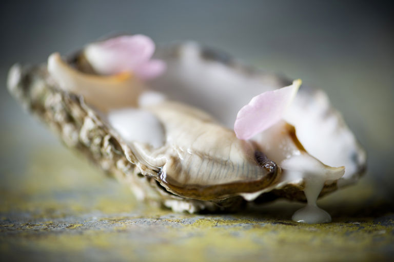Oysters with coconut and lychee