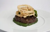 Grilled rib-eye with watercress purée
