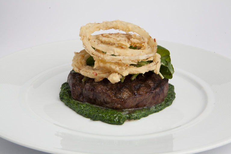 Grilled rib-eye with watercress purée