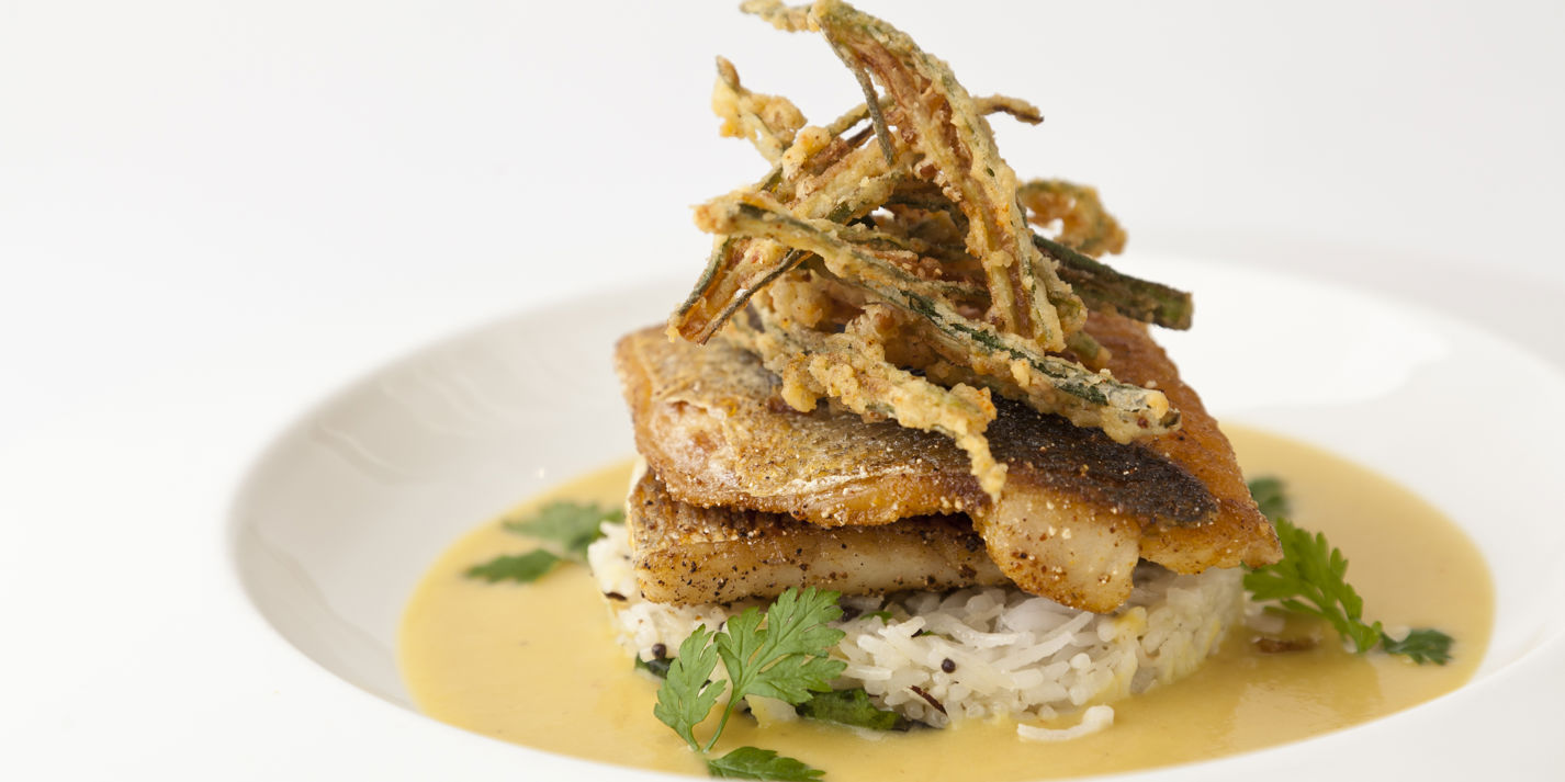 Sea Bass Recipe With Okra, Coconut Rice & Dhal - Great British Chefs