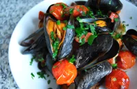 Roasted mussels with Piccolo tomatoes and chorizo