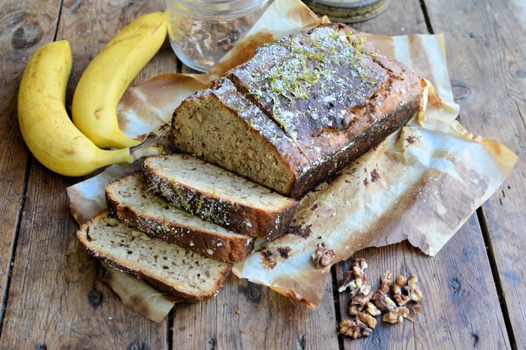 Banana and walnut bread with a lime drizzle