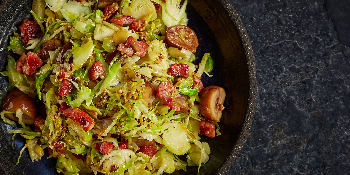 Brussels Sprouts with Chestnuts, Pancetta and Mustard Seeds Recipe - Great British Chefs