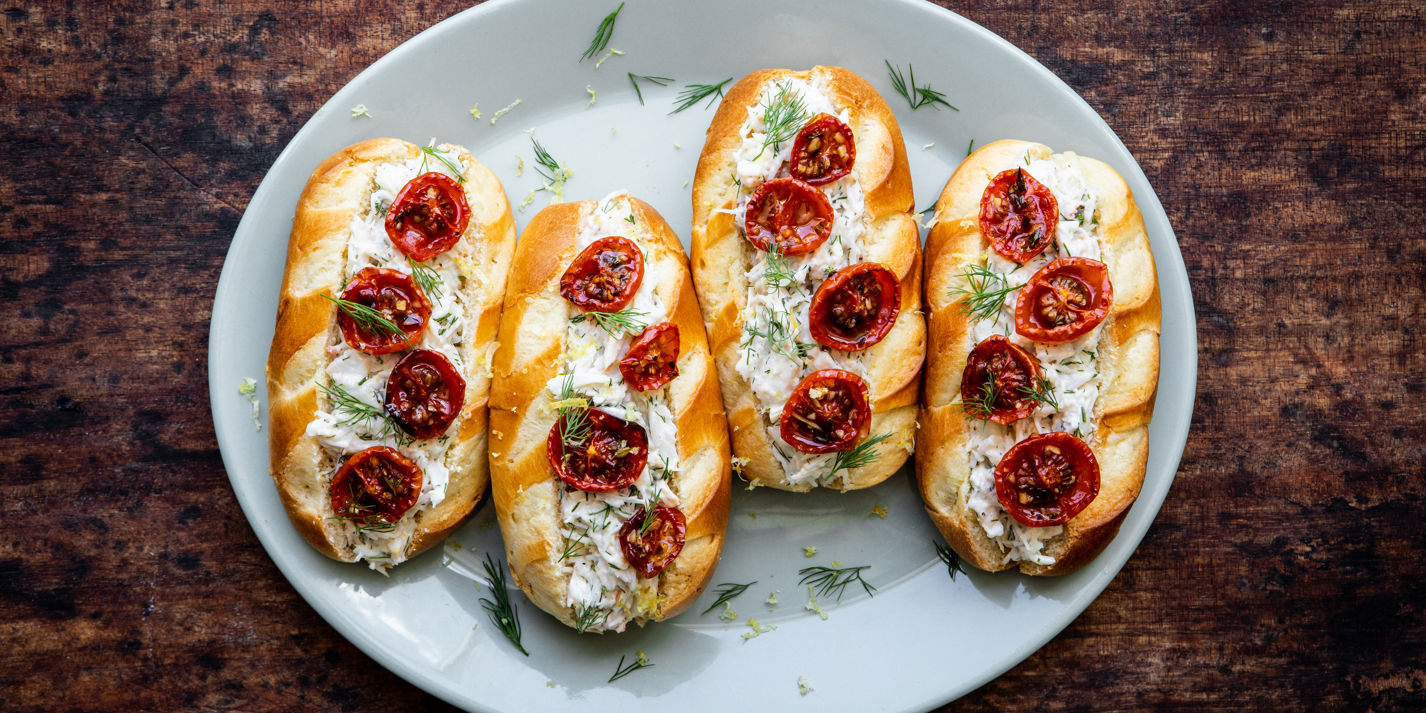 Crab Rolls with Semidried Piccolo Cherry Tomatoes and Dill Recipe