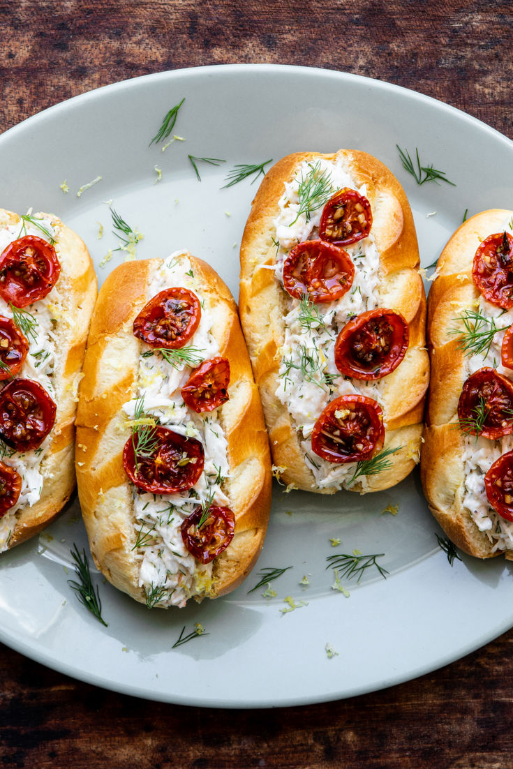 Crab Rolls with Semidried Piccolo Cherry Tomatoes and Dill Recipe