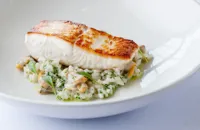 Alaska halibut with cockle risotto