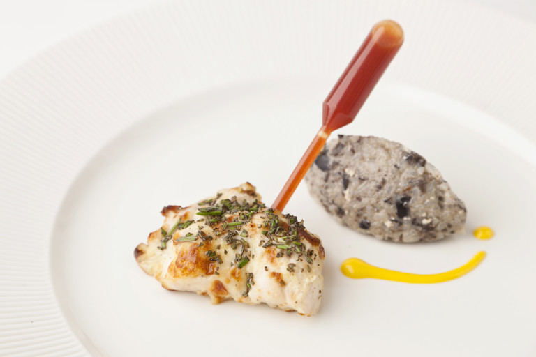Rosemary chicken tikka, chilli pipette and black olive khichdi 