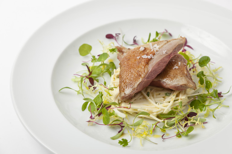 Roast squab pigeon with celeriac salad