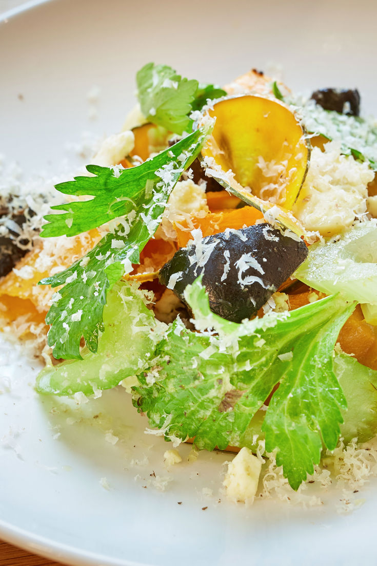 Leafy Celery, Devon Blue, Roasted Squash and Pickled Walnut Salad