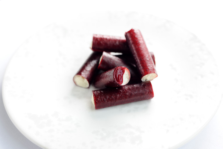 Cranberry tuile and stilton foam