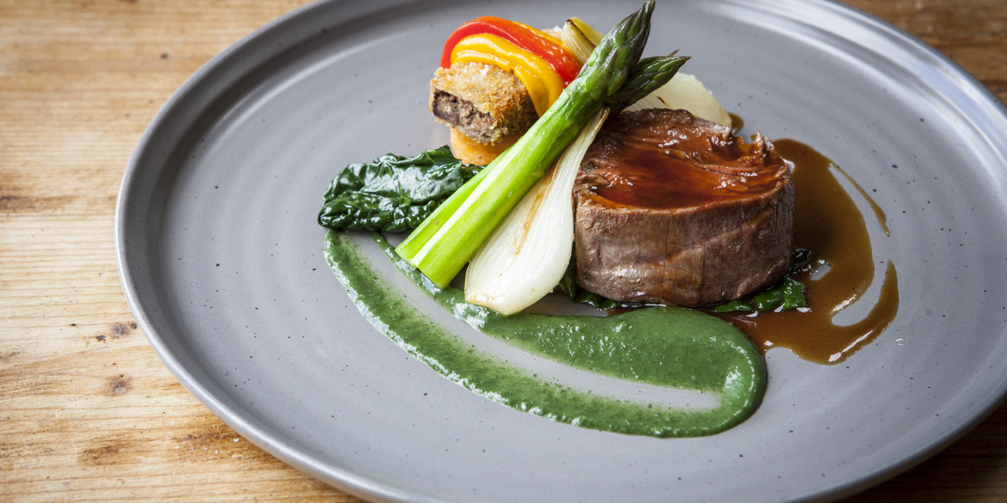 Fillet of Beef with Breaded Ox Cheek and Nettle Purée Recipe - Great British Chefs-image