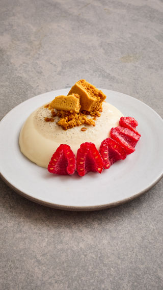 Tahini panna cotta with honeycomb crunch recipe reel