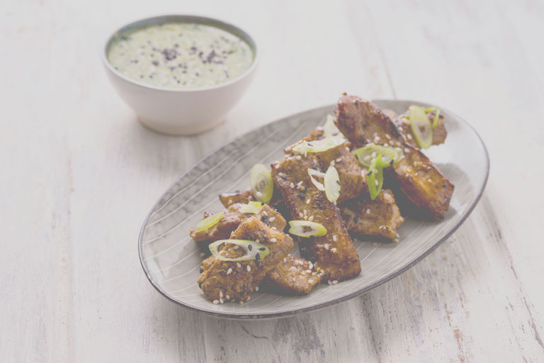 Sous vide lamb ribs with spicy green miso dipping sauce