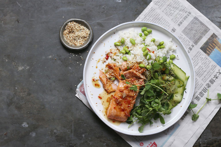Salmon with sticky coconut rice