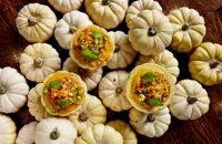 Jack-be-little squash stuffed with chilli oil and butternut squash purée
