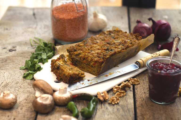 Spiced lentil, nut and vegetable roast recipe