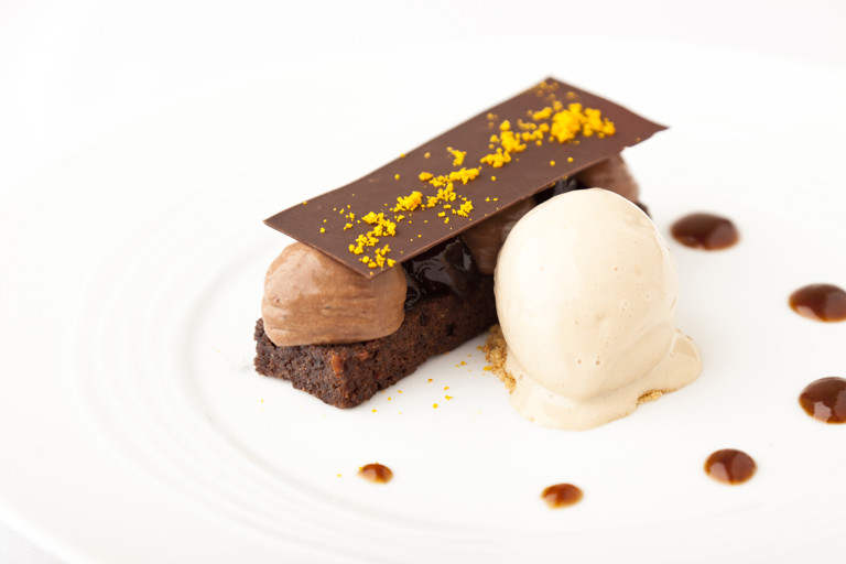 Dark chocolate mousse, poached agen prunes and Earl Grey tea ice cream