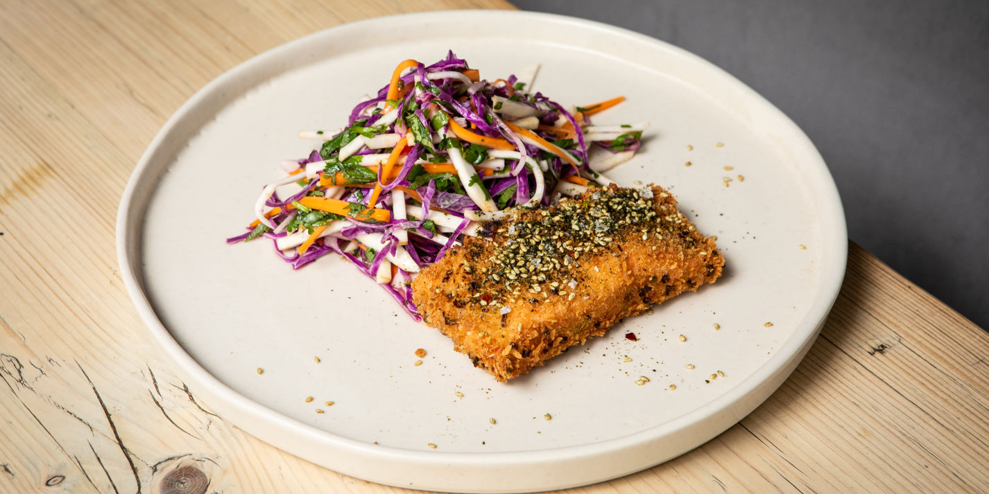Crispy Salmon Fillet, Winter Vegetable Salad, Ginger and Sesame Dressing Recipe - Great British Chef