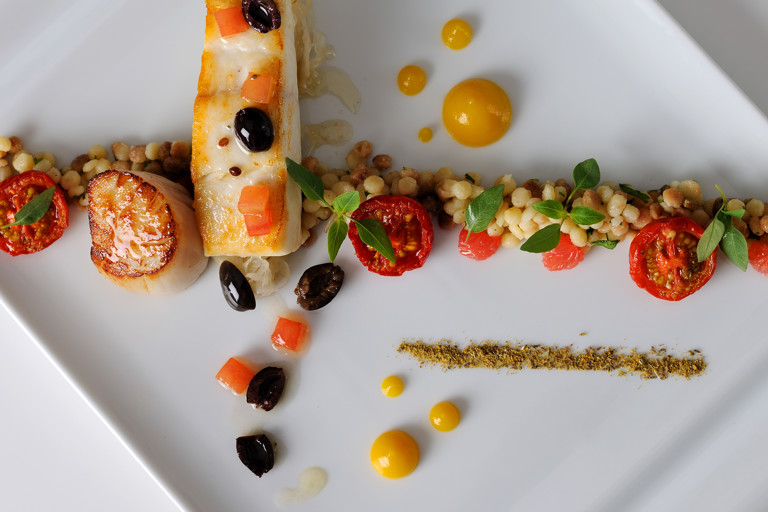 Halibut, fregola and scallops