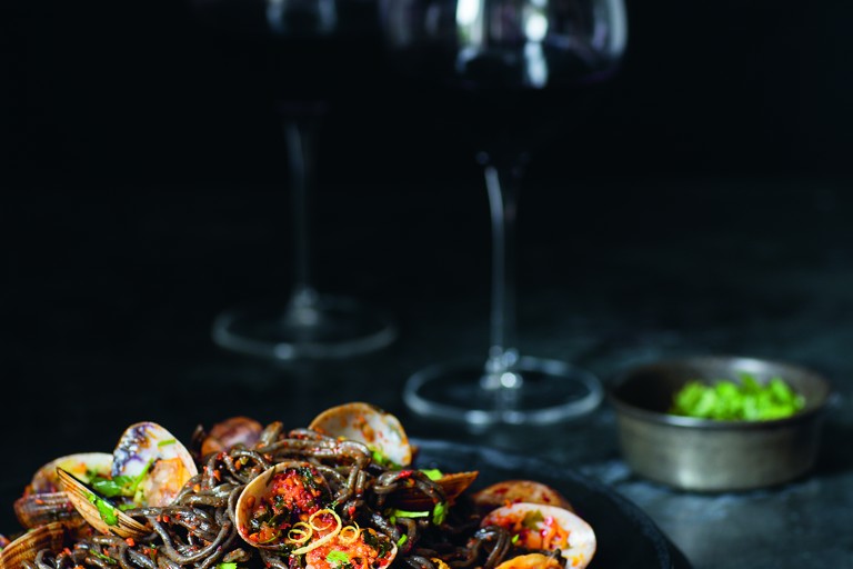 'Nduja and squid ink vongole