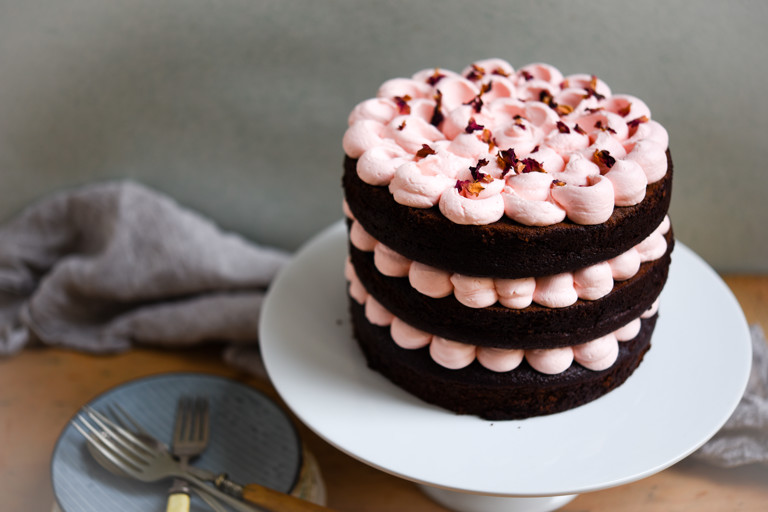 Raspberry and rose chocolate cake