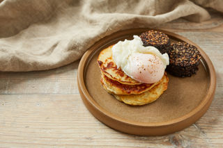 Boxty with black pudding and egg