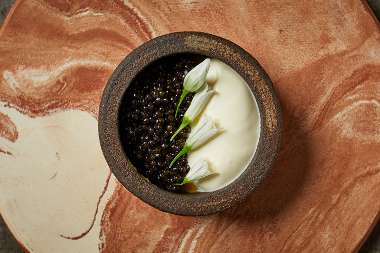 Nicuatole – corn and yellow pepper custard with crème fraîche and caviar