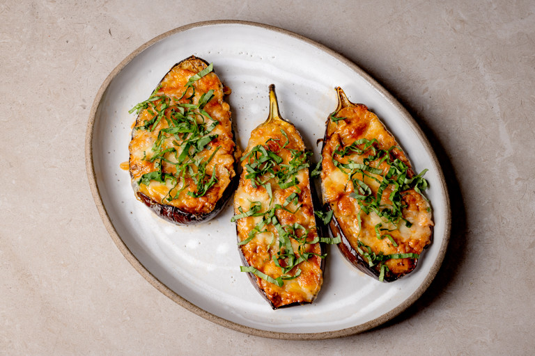 Individual aubergine pesto Parmigiana