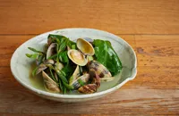 Butter and sake steamed clams with coastal greens