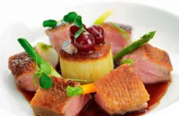 Honey-roasted breast of duck with griottine cherries   