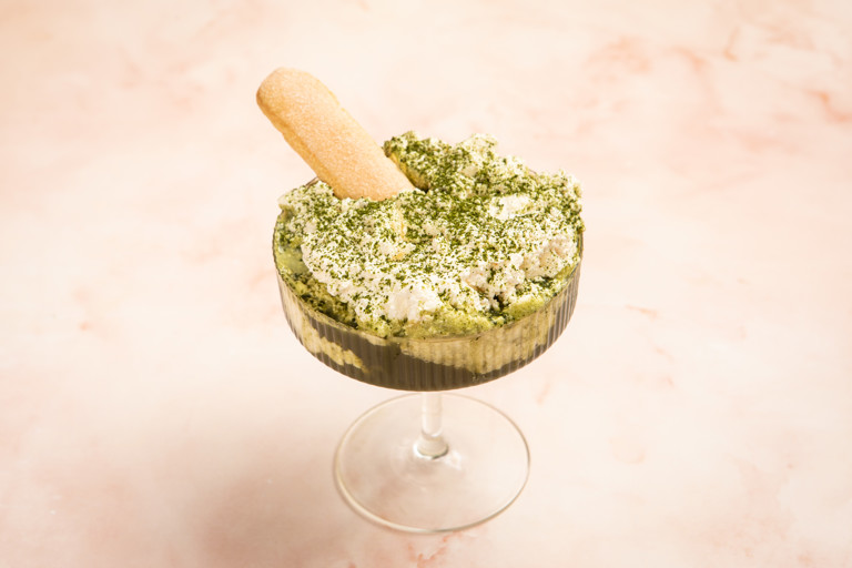 Matcha tiramisu martini with homemade savoiardi biscuits