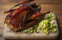 Oyster sauce-glazed goose with Brussels sprouts slaw