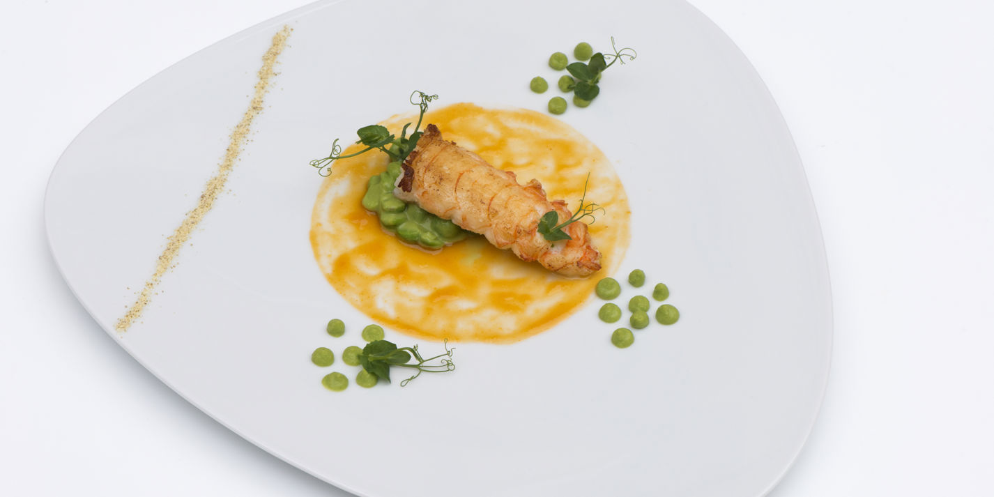 Langoustine Recipe with Peas and Mandarin - Great Italian Chefs