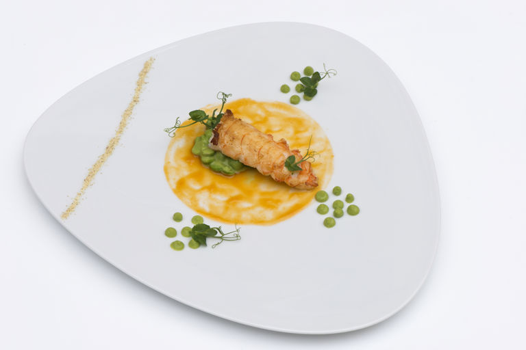 Langoustines with peas and mandarin