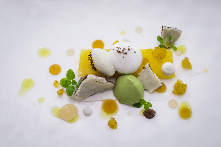 Compressed pineapple, sweet cicely ice cream