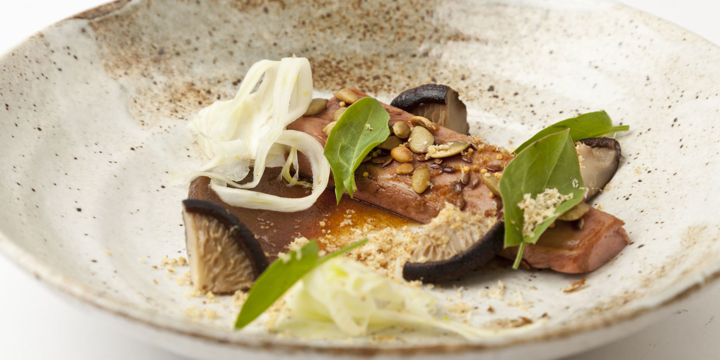 Soy Glazed Duck Breast Recipe with compressed Pickled Shiitake