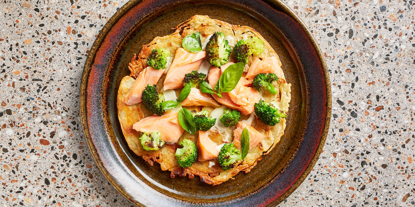 Trout and Broccoli Chickpea Pancake Recipe - Great British Chefs