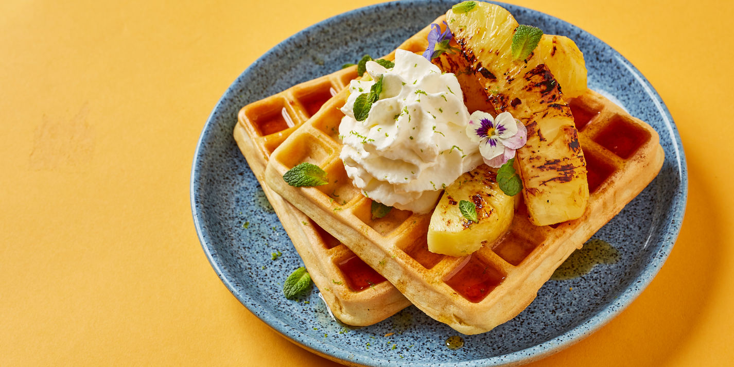 Coconut and Lime Waffles with Caramelised Pineapple Recipe - Great British Chefs