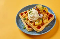 Coconut and lime waffles with caramelised pineapple