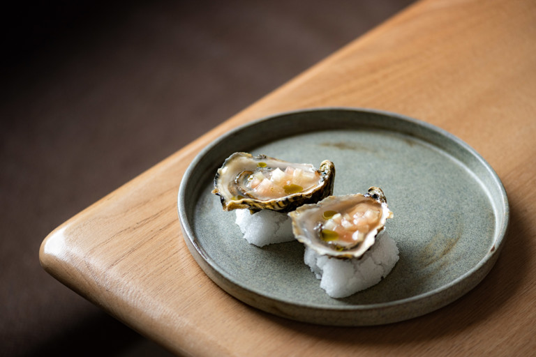 Loch Creran oysters, strawberry and green chilli