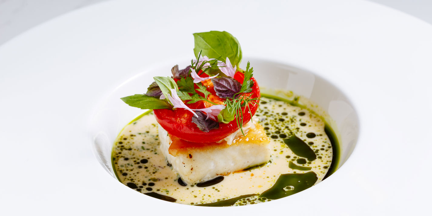 Hake, Marinated Tomato and Crab Recipe - Great British Chefs