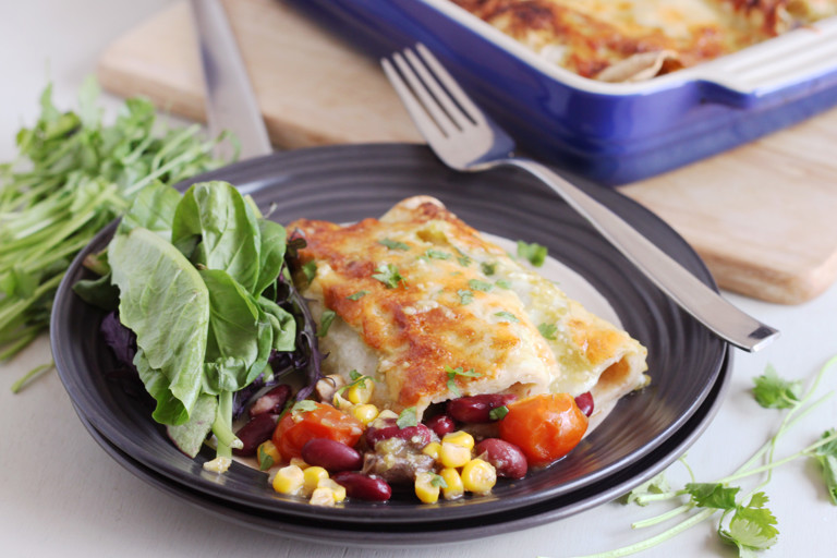 Veggie enchiladas with tomatillo sauce