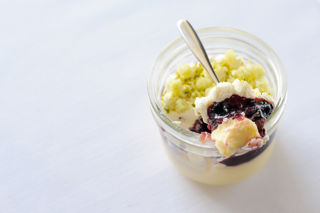 Blackberry trifle and pistachio sponge