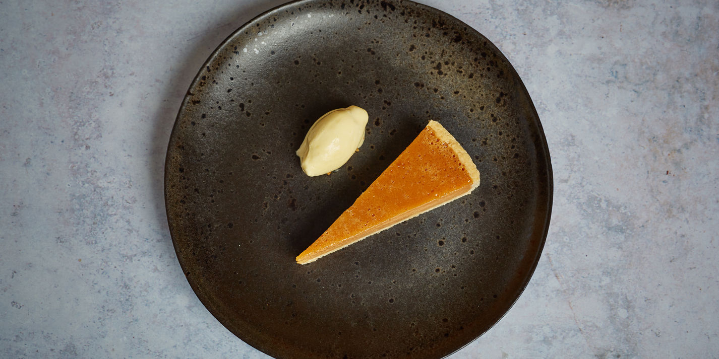 Salted Caramel Tart with Banana and Passion Fruit Sorbet - Great British Chefs