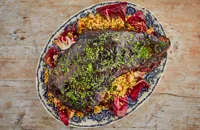 Balsamic glazed hogget shoulder with freekeh and grilled radicchio