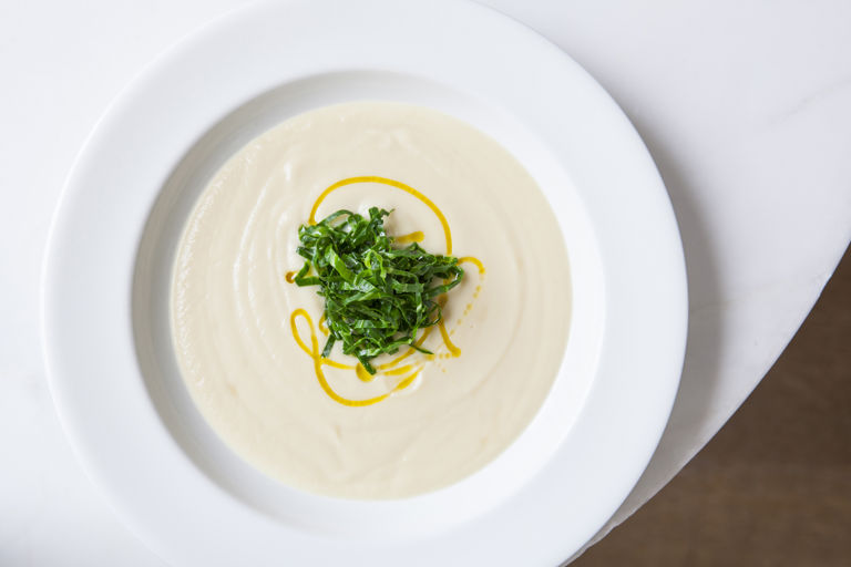 Parsnip soup with collard greens