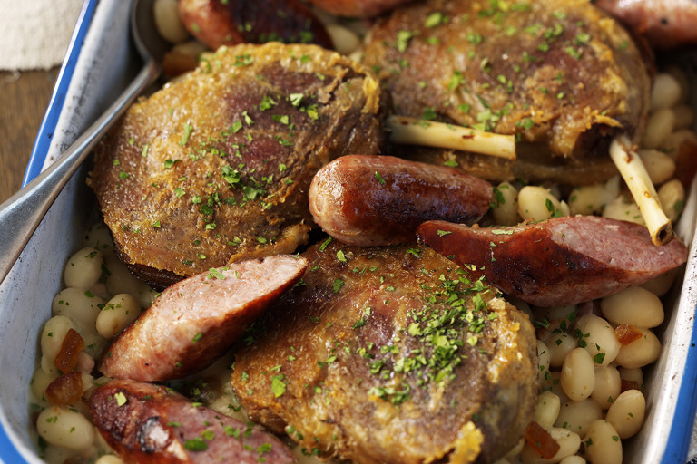 Confit of duck leg with a cassoulet of Coco beans, pancetta and Toulouse sausage