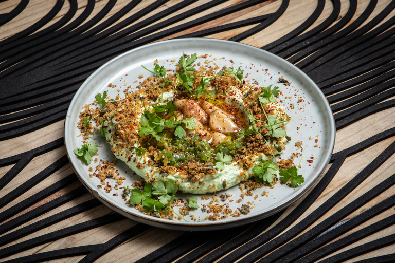 Wild garlic labneh, green shatta and za'atar pangrattato