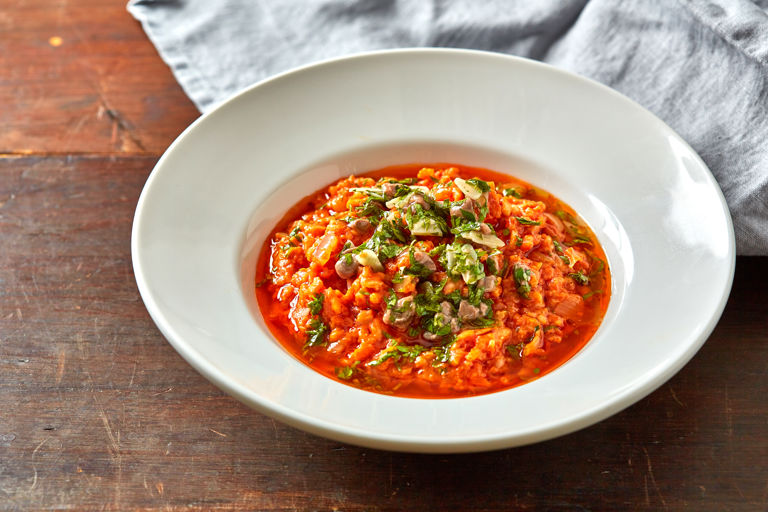 Tomato and anchovy risotto