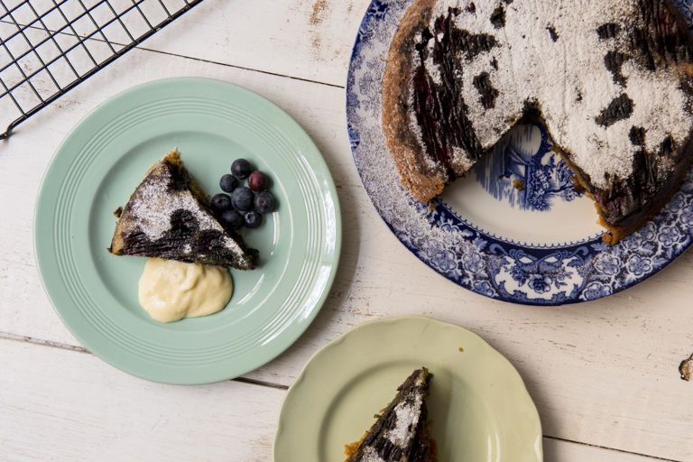 Gluten and dairy-free coconut and blueberry cake